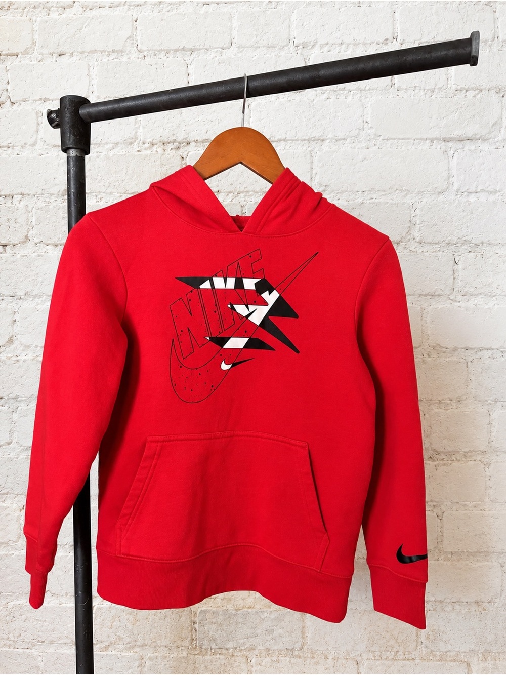 Nike Kids Red Graphic Pullover Hoodie Swoosh Sweatshirt